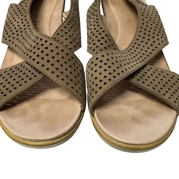Dansko Jacinda Wedge Sandal Womens EU41 US10.5-11 Brown Perforated Leather Shoes - Picture 11 of 13